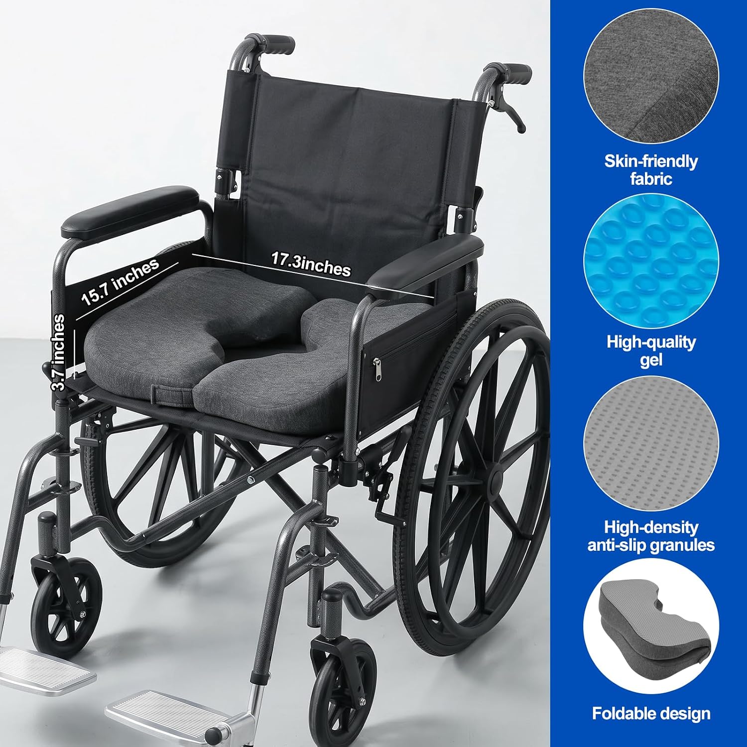 Gel Wheelchair Seat Cushion, Foldable Bed Sore Cushion for Butt, Pressure Relief Pad Relieves Hemorrhoid, Sciatica
