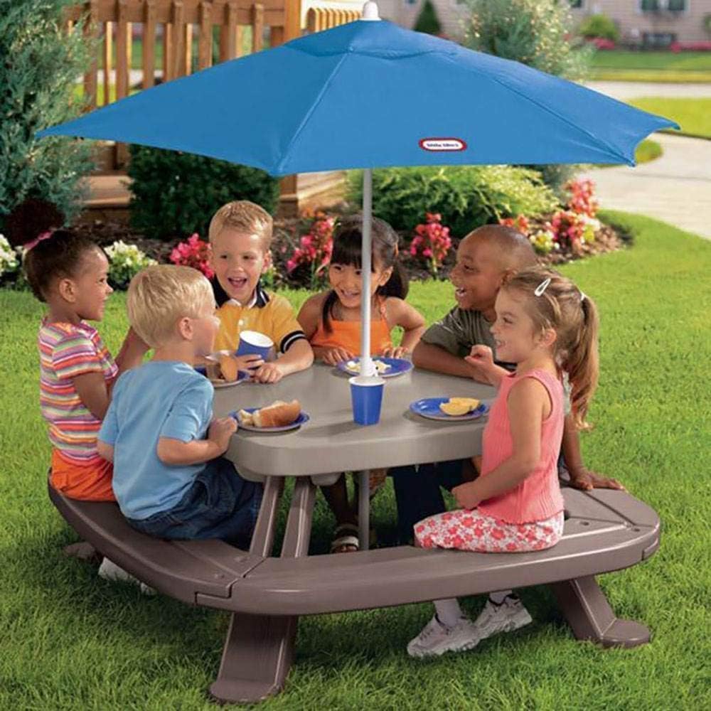 Fold 'n Store Picnic Table with Market Umbrella, Brown (632433M)