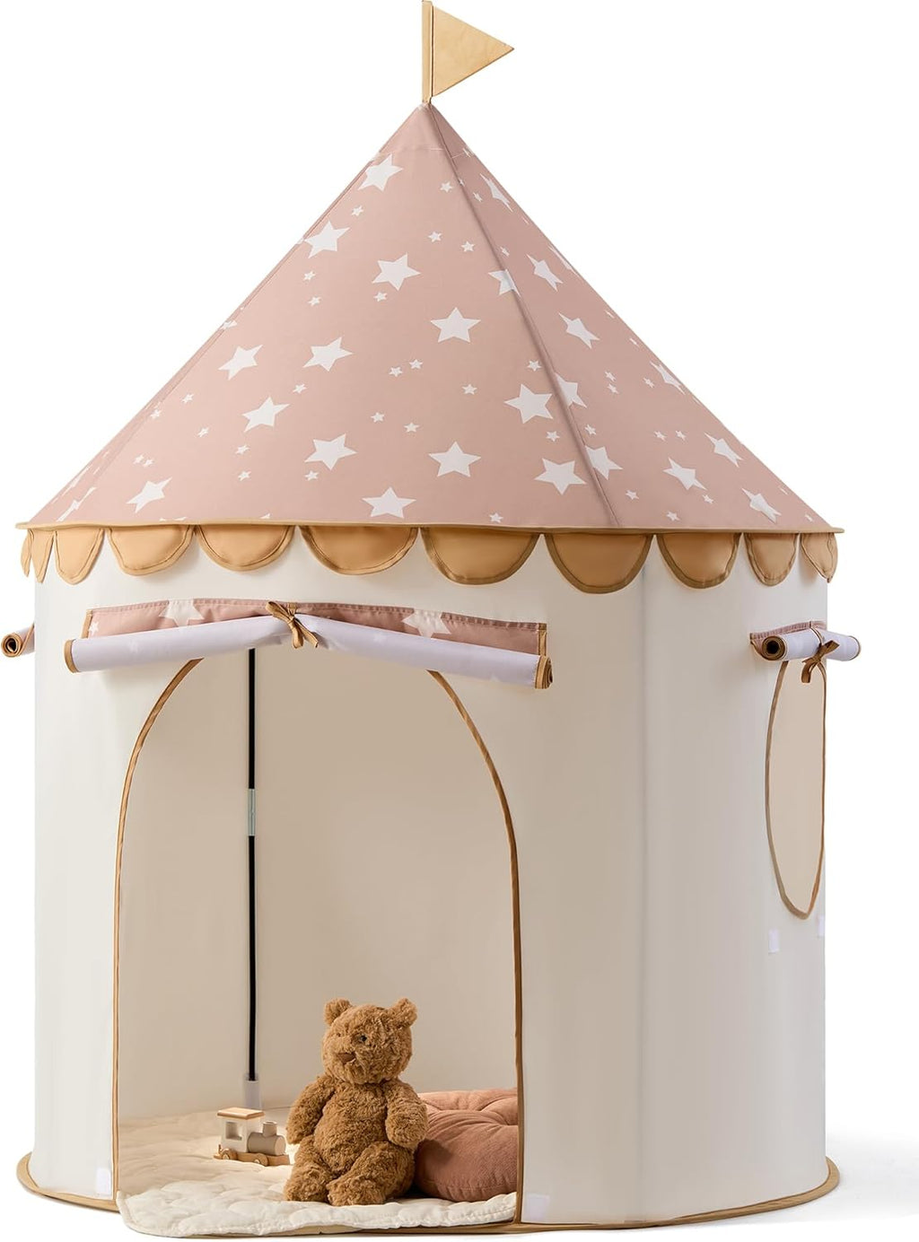 Play Tent with Padded Mat & LED Lights, Kids Tent, Playhouse, Khaki Castle Pop Up Tent for Kids Indoor