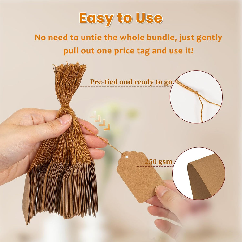 1.75x1.1 Inches Brown Price Tags with String 1000 Pack