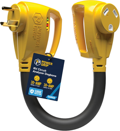 Power Grip RV 30-Amp Circuit Analyzer Dogbone - Features Integrated Surge Protection & Fault Indication - 18", 30-Amp