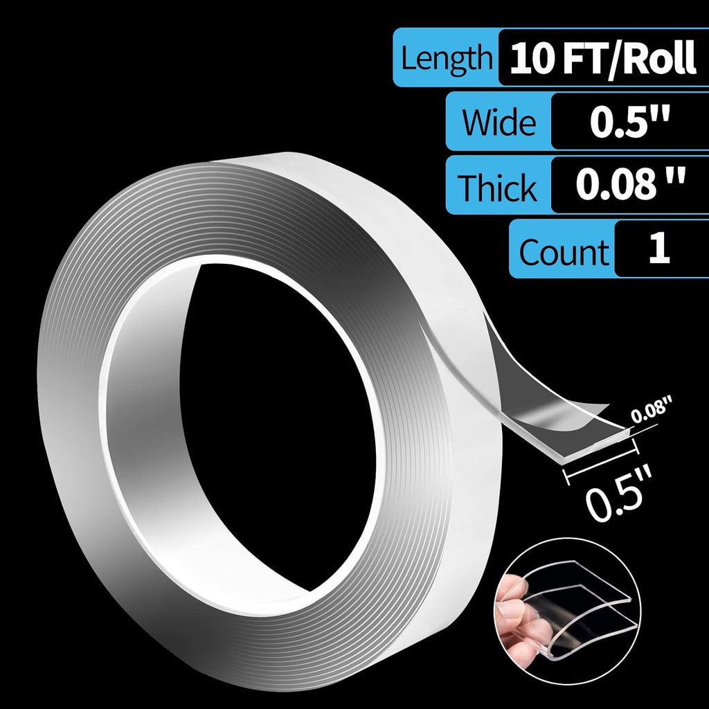Double-Sided Tape (10FT), Traceless, Removable, Reusable, Washable - Multipurpose Tape as Seen on TV