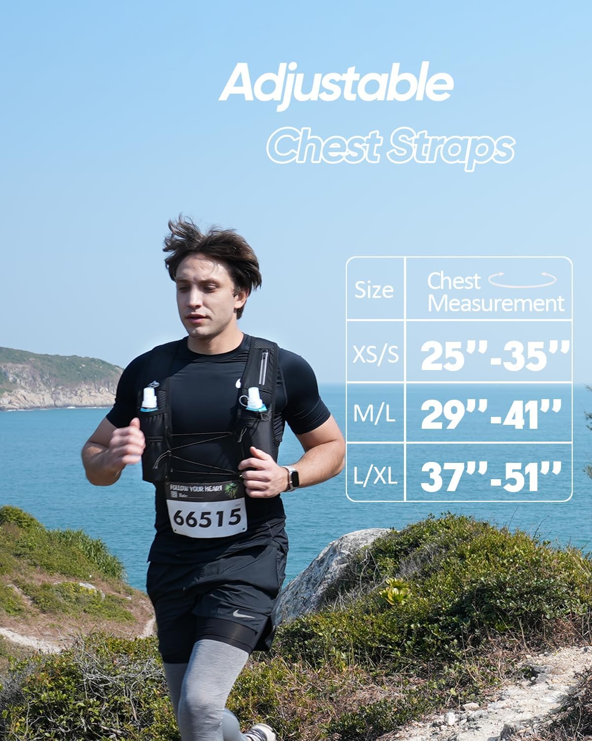 Running Vest for Women Men, US Patent, Adjustable Chest Straps Running Hydration Vest with 500ml Soft Flask
