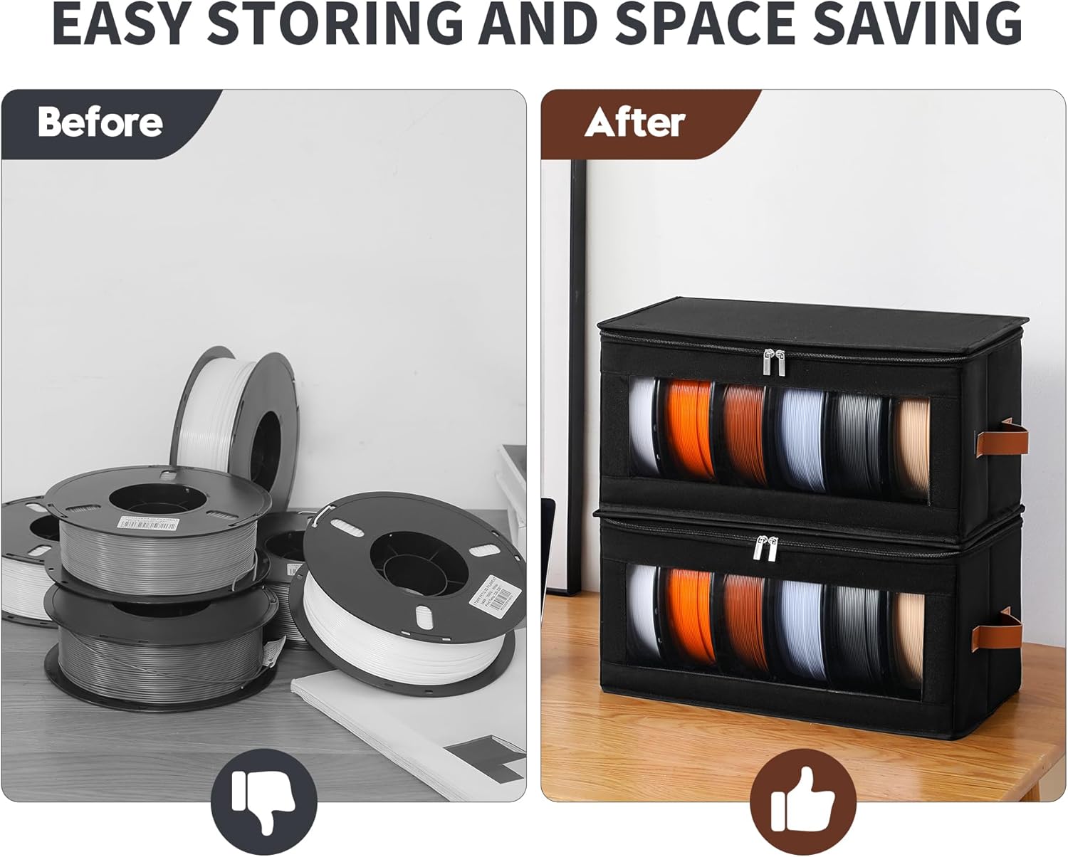 Filament Storage Box, 4 Pack Filament Container for 3D Printing | Holds 24 Rolls, Includes Desiccants, Zippered Lid