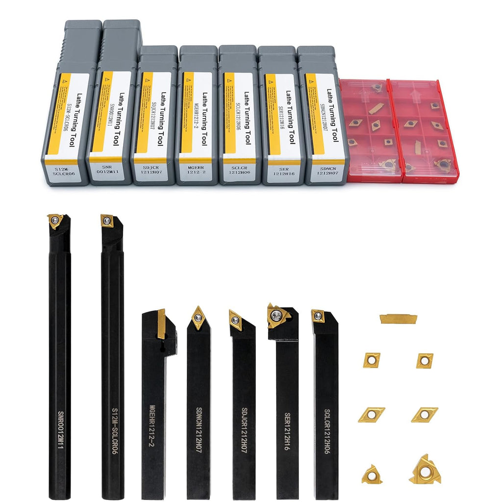 21Pcs Kit Indexable Lathe Turning Tool,1/2" 12mm Holder and Carbide Inserts