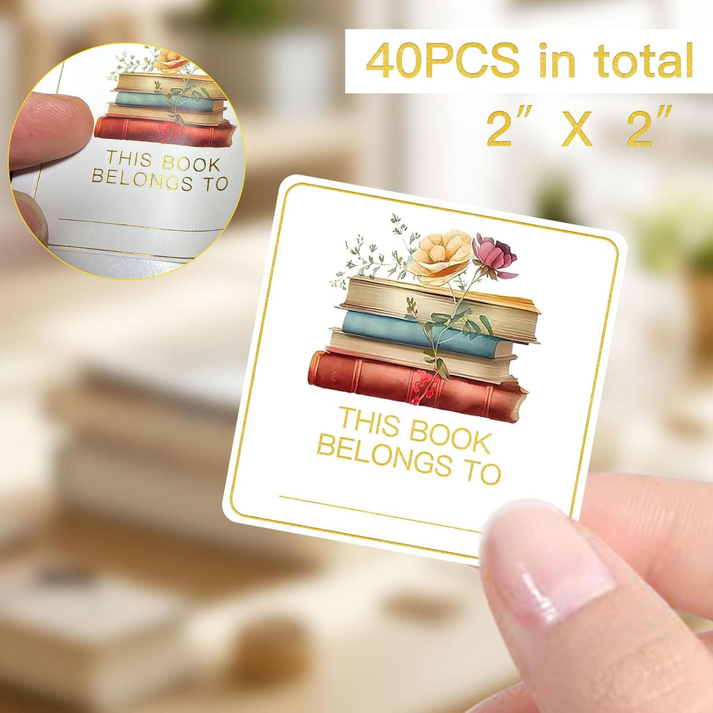 This Book Belongs to Stickers, Floral Designed Book Stamp Personalized Labels,Adhesive Name Labels Book Plates for