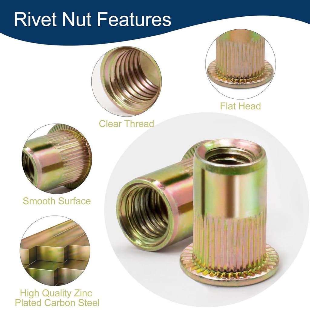 SAE & Metric Rivet Nut Assortment Kit 420Pcs Zinc Plated Certnut