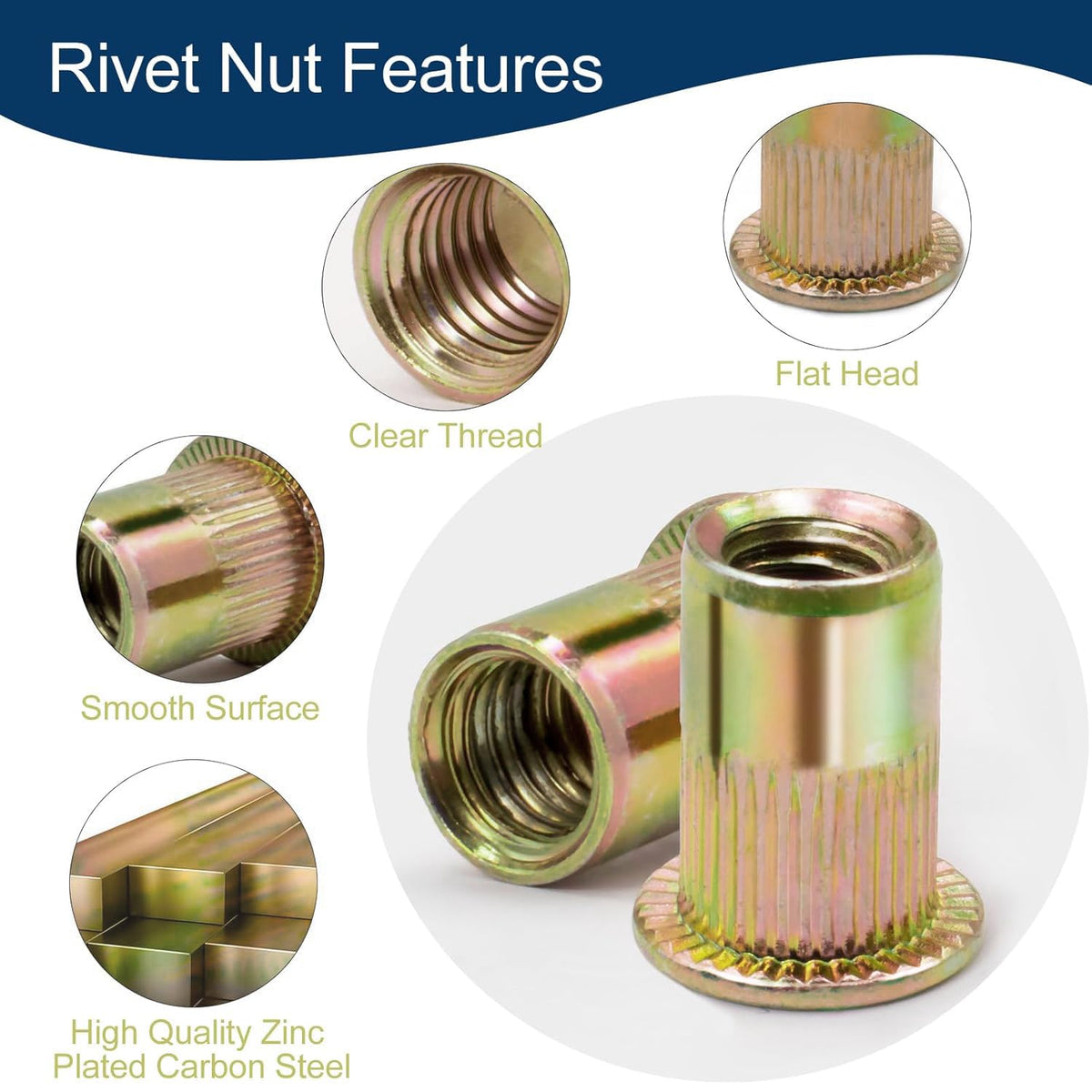 SAE & Metric Rivet Nut Assortment Kit 420Pcs Zinc Plated Certnut