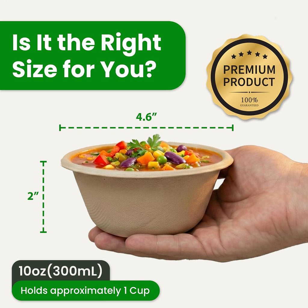 10 oz Bamboo Disposable Soup Bowls, 100 Pack, Heavy Duty