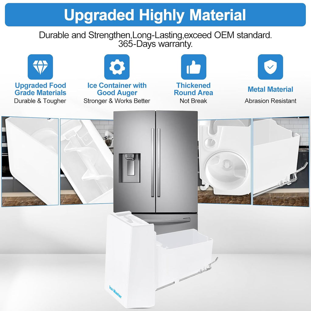 Upgraded RF23HCEDBSR RF23J9011SR RF24FSEDBSR RF22KREDBSR Ice Maker Ice Tray Compatible with Samsung Ice Maker Replacement DA97-14504C DA97-14504A Ice Container Samsung Ice Bucket Replacement Ice Bin