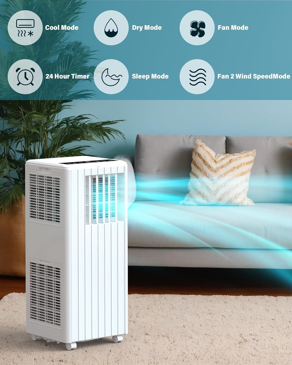 8000 BTU Portable Air Conditioner, 3-in-1 Portable AC Cooling, Dehumidifying & Fan for Bedroom, Apartment, Dorm &
