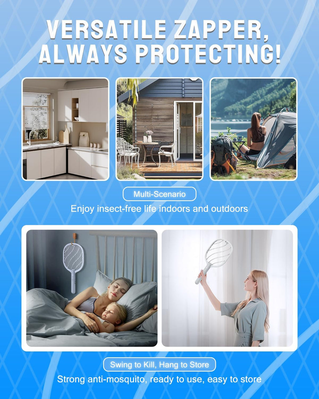 Electric Fly Swatter, 3800V Bug Zapper Racket, Rechargeable 1200mAh Mosquito Killer, 3-Layer Safety Mesh