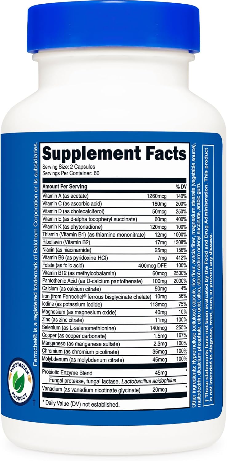 Multivitamin with Probiotics 120 Vegetarian Capsules - Packed with Vitamins & Minerals