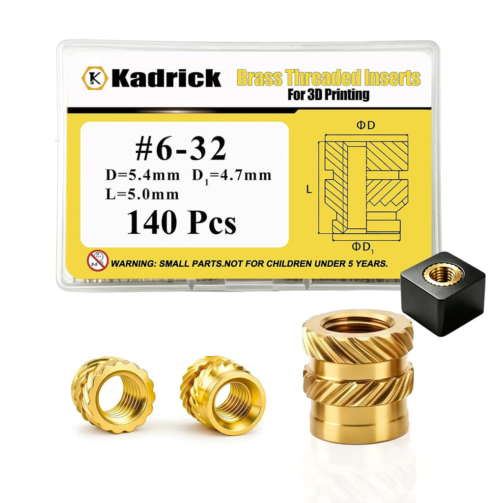 150Pcs #6-32 * 4 * 5.4 Threaded Inserts, #6-32 Heat Set Inserts, Brass Heat Set Insert for Plastic and 3D Printing Components