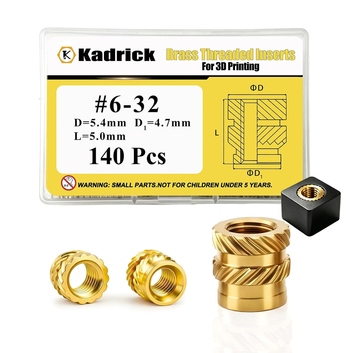 150Pcs #6-32 * 4 * 5.4 Threaded Inserts, #6-32 Heat Set Inserts, Brass Heat Set Insert for Plastic and 3D Printing Components