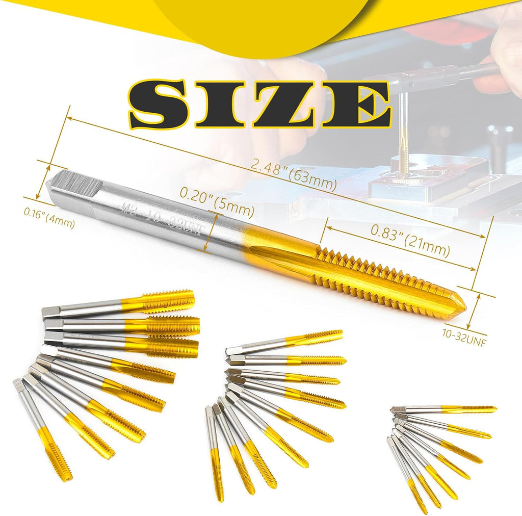 3Pcs 10-32 UNF Thread Tap for Metal,Taper+Plug+Bottom Threading Hand Tap