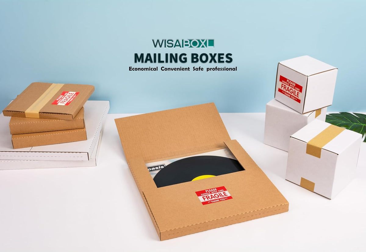 LP Mailers, 12.8x12.8x1-inch Vinyl Record Shipping Boxes, 50 Pack