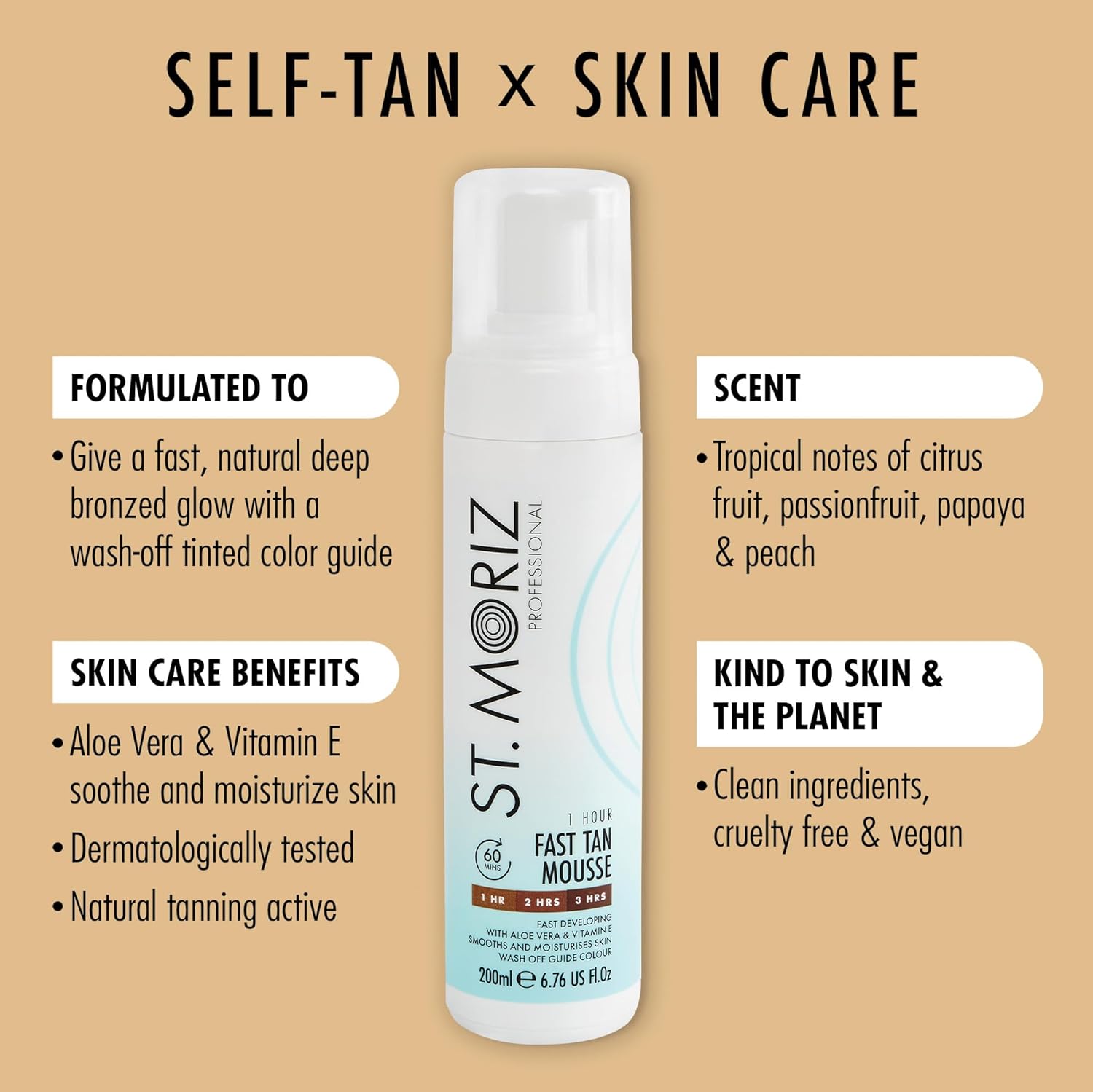 St Moriz Professional 1 Hour Fast Self Tanner Mousse, Light to Dark – Instant, Express Self Tanner Foam for a Golden