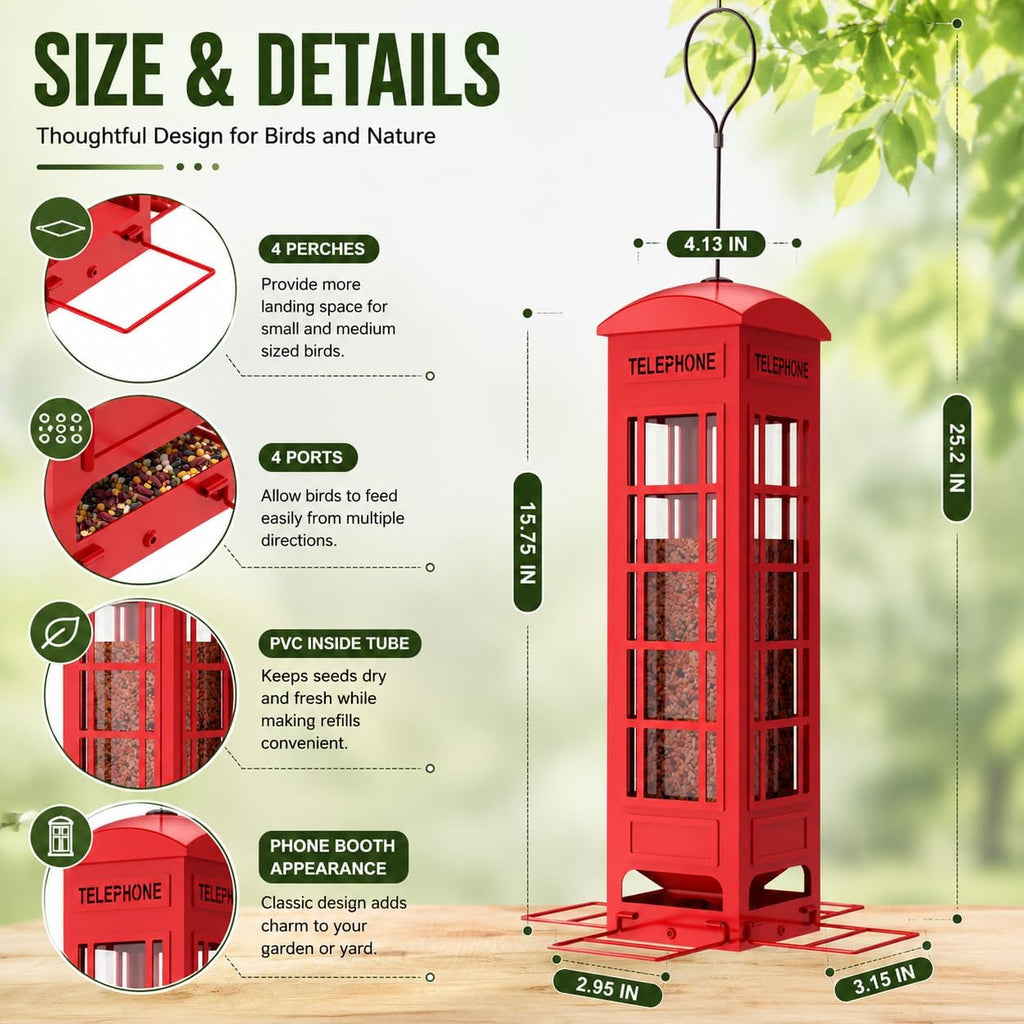 Squirrel Proof Bird Feeder for Outside Hanging, Weight-Activated Metal Bird Feeders, 3.2LB Large Capacity Mesh Tube