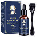 Beard Growth Kit, Beard Growth Oil (2Oz) w/Biotin & Castor Oil, Beard Massager for Patchy/Spot Beard, Beard Kit for