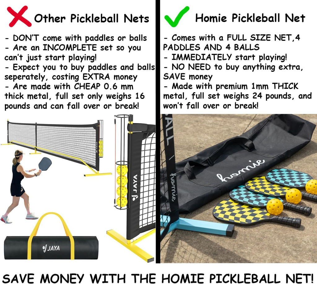 Portable Pickleball Net Set with 4 Paddles, 4 Balls, Backpack Carrying Bag, 22 FT Regulation Size, Easy Setup for
