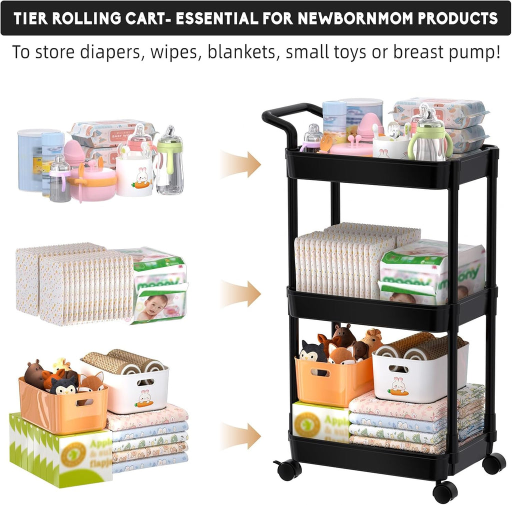 Diaper Caddy - Plastic Diaper Organizer for Nursery Essentials, Baby Organizers and Storage, Movable Cart for