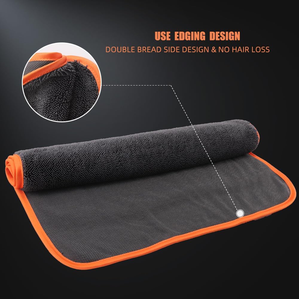 Microfiber Car Drying Towels, Cleaning Cloth Towels, Twist Pile Rapid Drying Orange Edge Car Microfiber Towels for