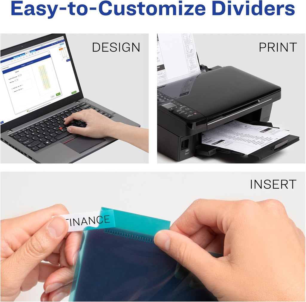 Big Tab Insertable Plastic 2 Pocket Dividers for 3 Ring Binders, 8 Tab Set, Two-Tone Multicolor, Works with Sheet