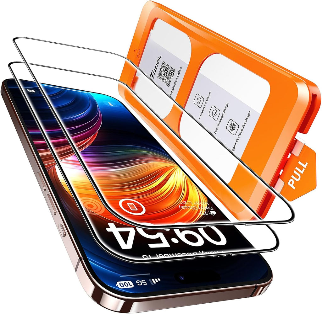 for iPhone 16 Pro Max Screen Protector, 9H Hardness Military Grade Shatterproof HD Tempered Glass Full Coverage Easy