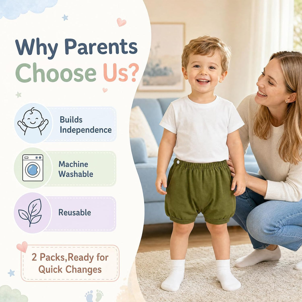 Bedwetting Diaper Pants Absorbent Potty Training Shorts 2 Pack