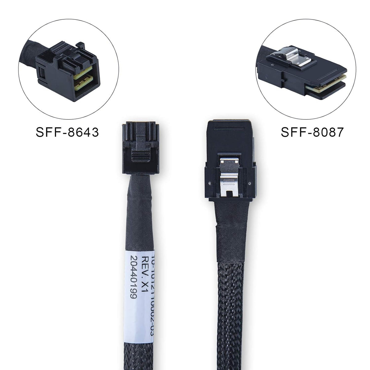 10Gtek SFF-8643 to SFF-8087 Mini SAS HD Cable, SAS 3.0 to 2.0, Compatible with RAID Controllers, Servers, Backplanes and Hosts, 100-Ohm, 0.5-m(1.6ft), 2 Pack
