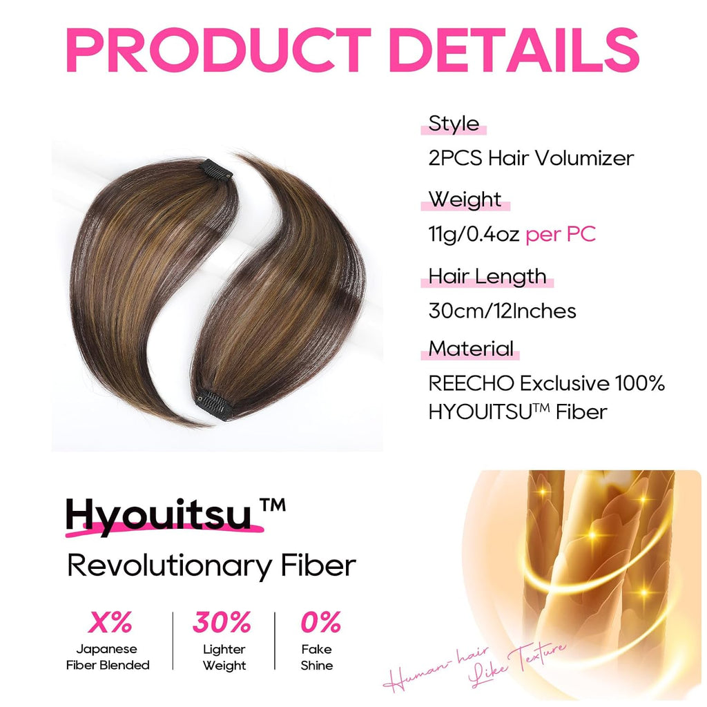 Clip in Hair Volumizer, 2PCS 12 inch Short Thick Clip in Hairpieces Adding Extra Volume Hair Extensions for Women