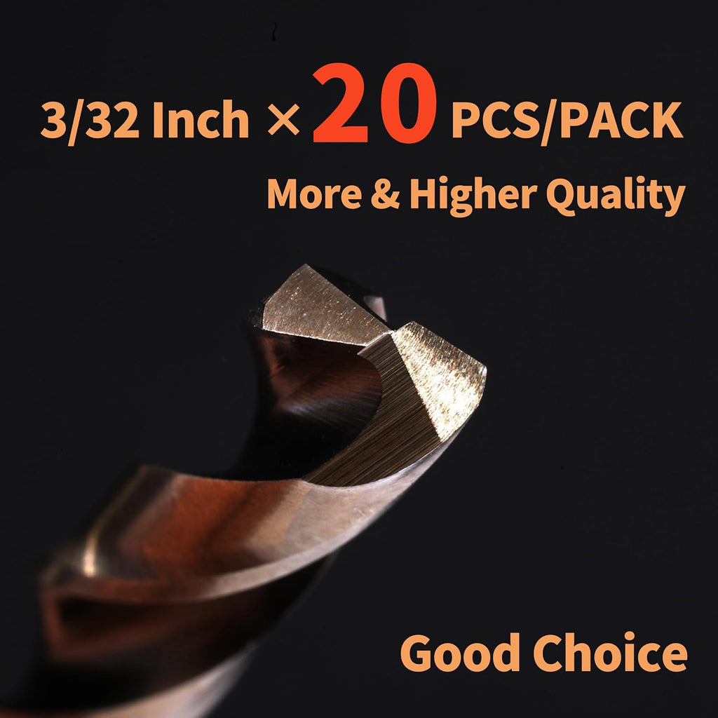 (20PCS) 3/32" Cobalt Drill Bit, HSS M35 Metal Drill Bits for Steel, Stainless Steel, Cast Iron, Hard Plastic and Wood