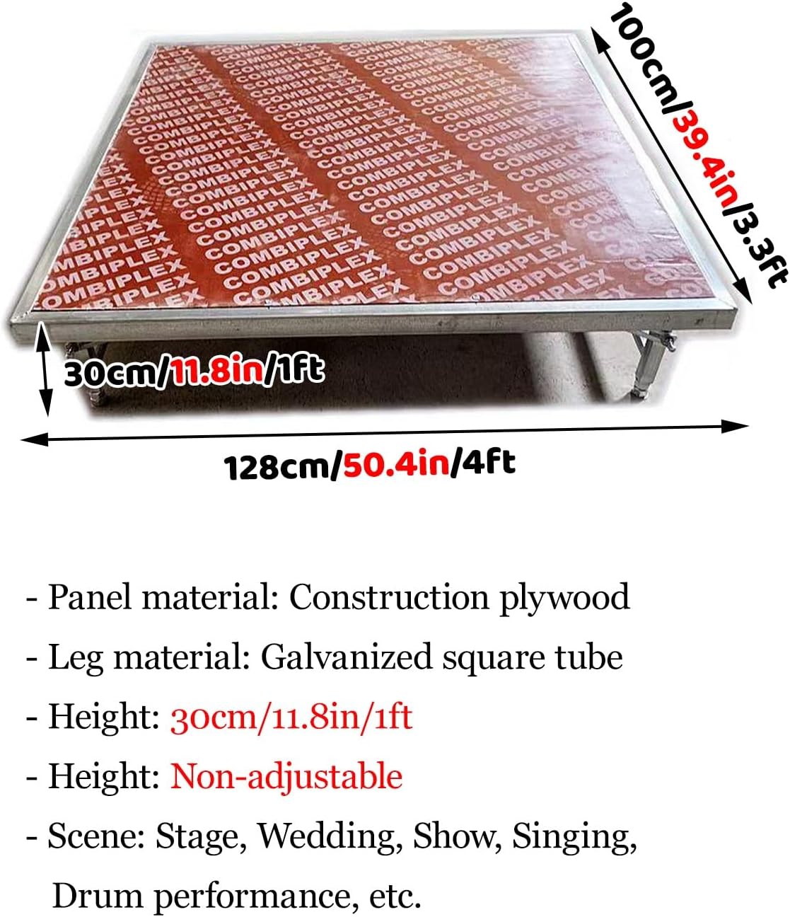 Events Foldable Stage Platform with Adjustable Legs, Wedding Portable Stage Riser Stand 4 5 6 Ft, Dancers Band