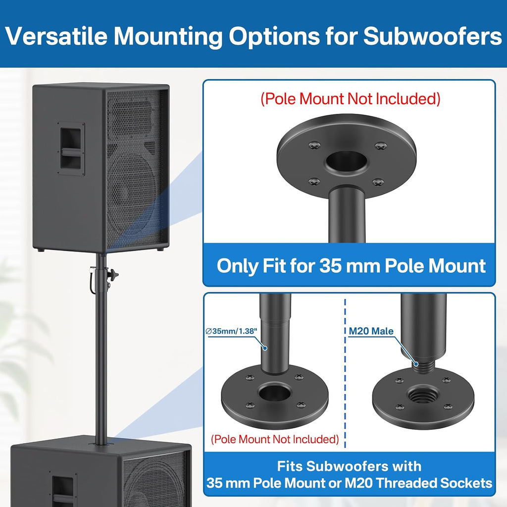 Heavy-Duty Speaker Pole for Subwoofer with Height Adjustable Subwoofer Pole Mounts Fits M20 Threaded Mount and 35mm