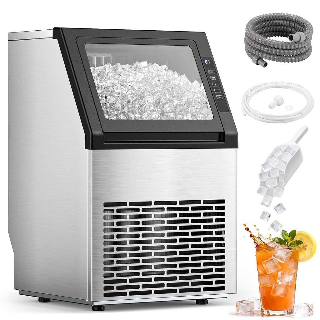 Commercial Ice Maker Machine, 80Lbs/24H Under Counter ice Machine with 24 Hours Timer & LCD Panel, 28lbs Storage