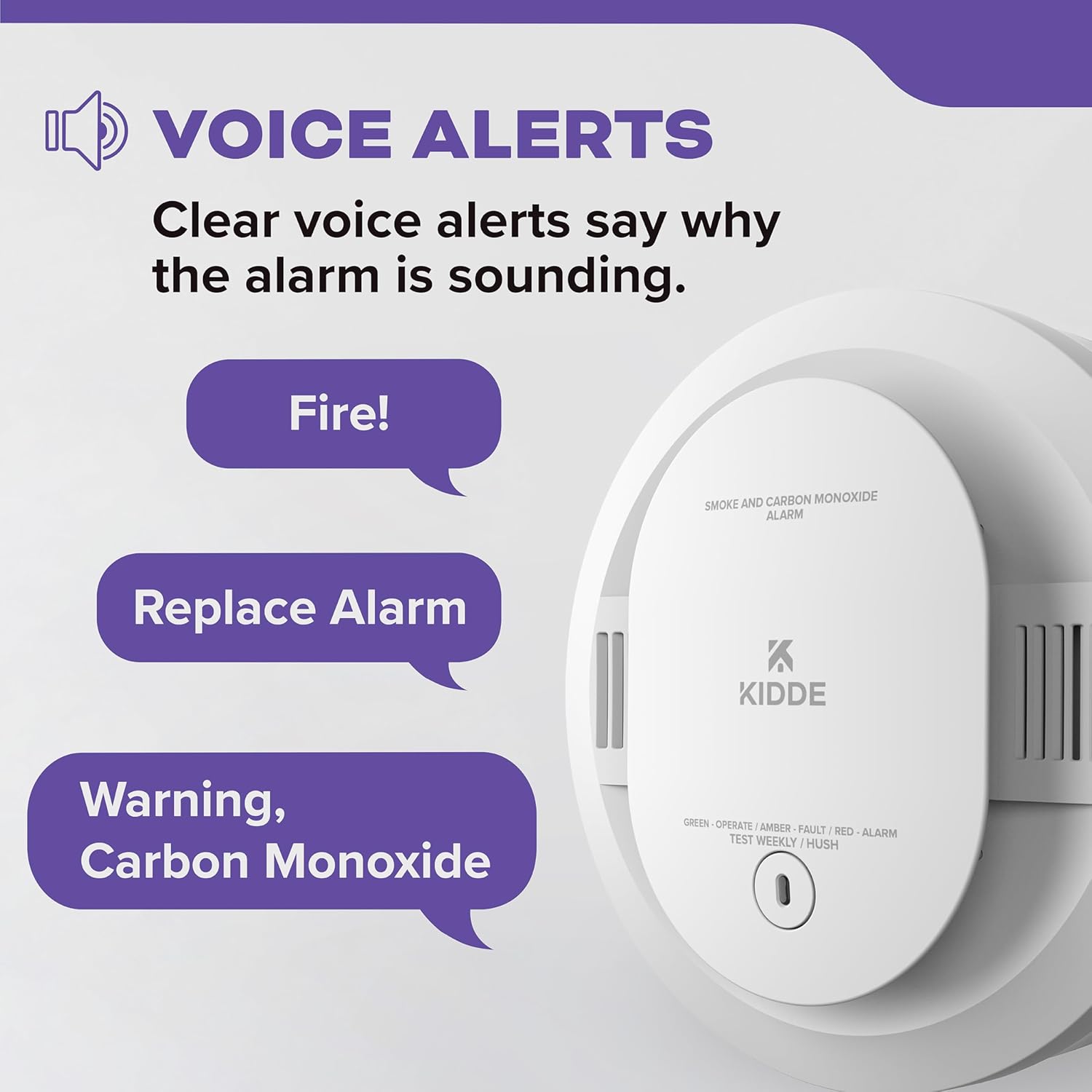 Smoke and Carbon Monoxide Detector, AA Battery Powered, with Voice Alerts, LED Status Lights, 85 dB Alarm, 5 inches