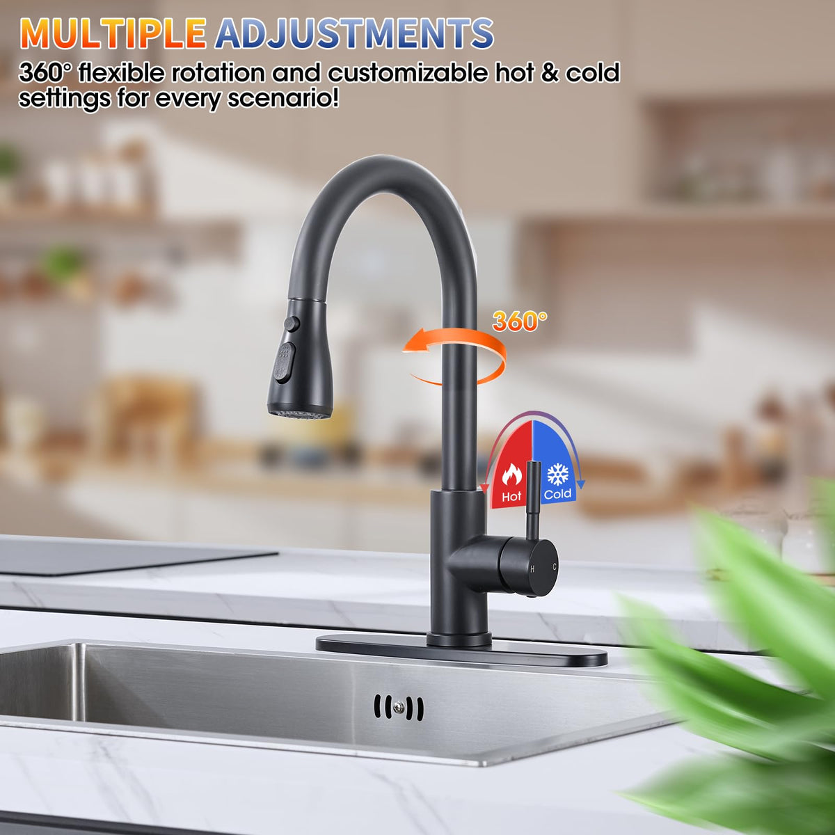 Kitchen Faucets with Soap Dispenser, Single Handle, Matte Black