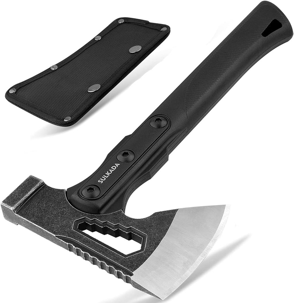 Camping Hatchet, 10.5 Inch Survival Axe,Stainless-Steel Blade,Fiberglass Shock Reduction Handle with Anti-Slip Grip