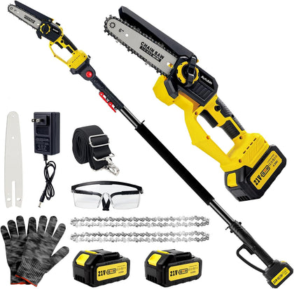 2-in-1 Electric Pole Saw for Tree Trimming,1200W Brushless 6 Inch | Mini Chainsaw with 2 x 4.0Ah 21V