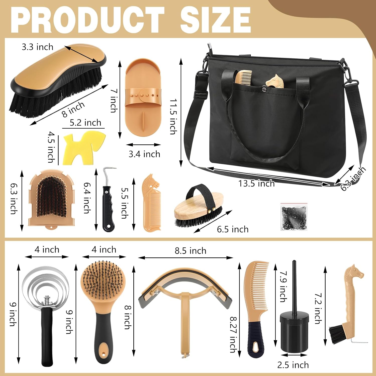 15 Pieces Horse Grooming Kit with Organizer Tote Bag Tack Room Supplies Horse Brush Sets Care Equine Cleaning Kit
