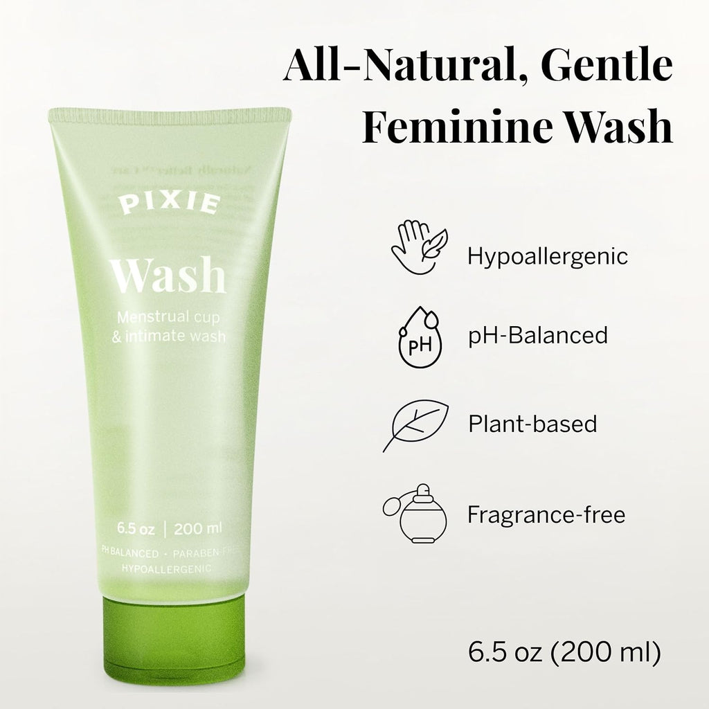 Pixie Feminine Wash - Best Formula to Wash Your Period Cups - Organic and Natural Ingredients & pH Balanced - Gel