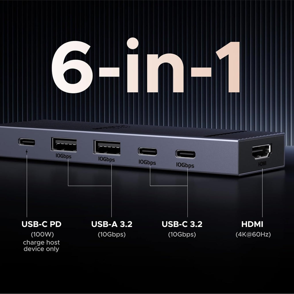Revodok Pro USB-C Hub 6 in 1 10Gbps 4K 60Hz HDMI | 100W PD charging, compatible with MacBook Neo/Pro/Air, iPad Pro