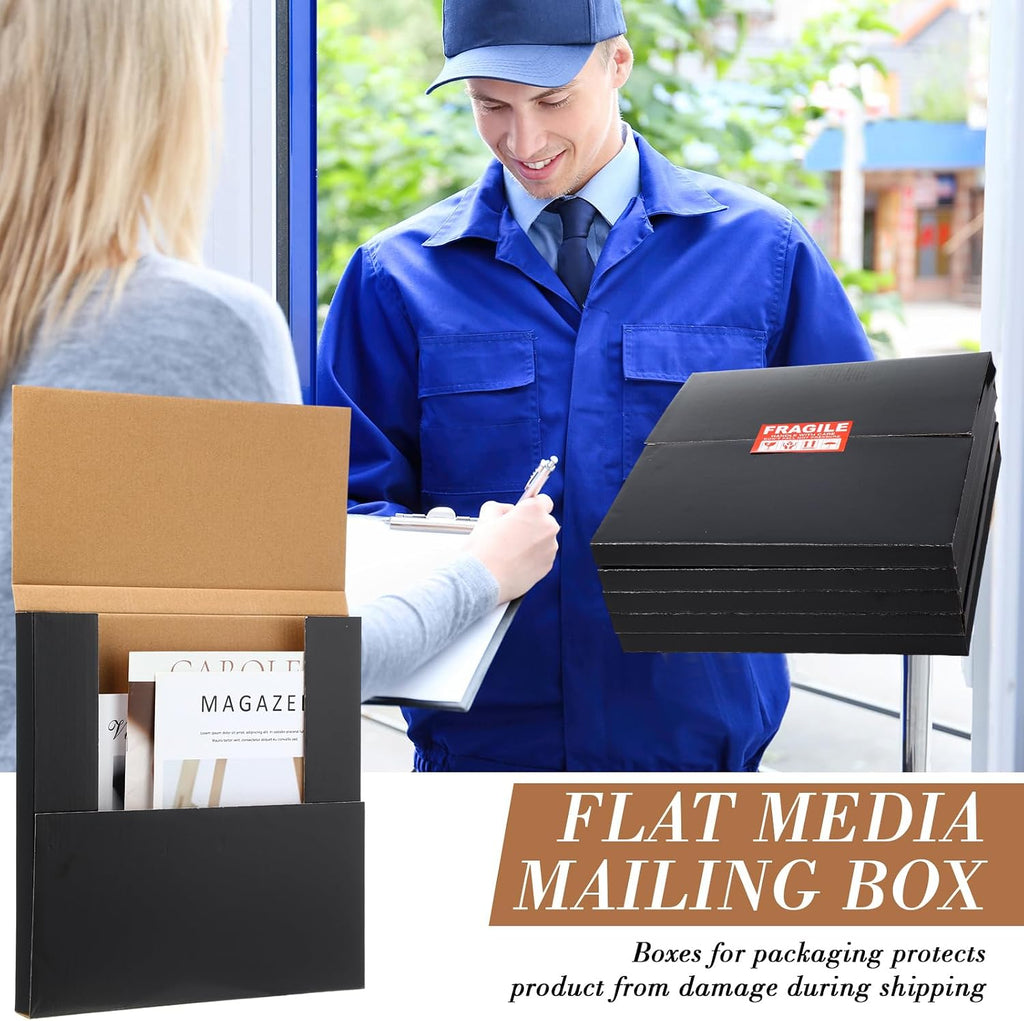 10 Sets 12.6 x 12.6 x 1" Vinyl Record Shipping Boxes, Black