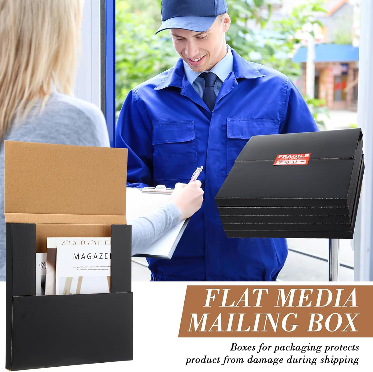 10 Sets 12.6 x 12.6 x 1" Vinyl Record Shipping Boxes, Black