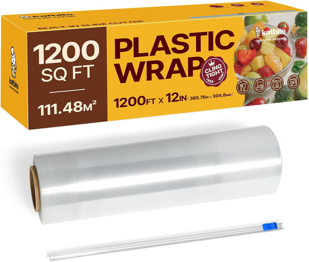 Plastic Wrap with Slide Cutter, 12 in x 1200 sq ft Cling Wrap