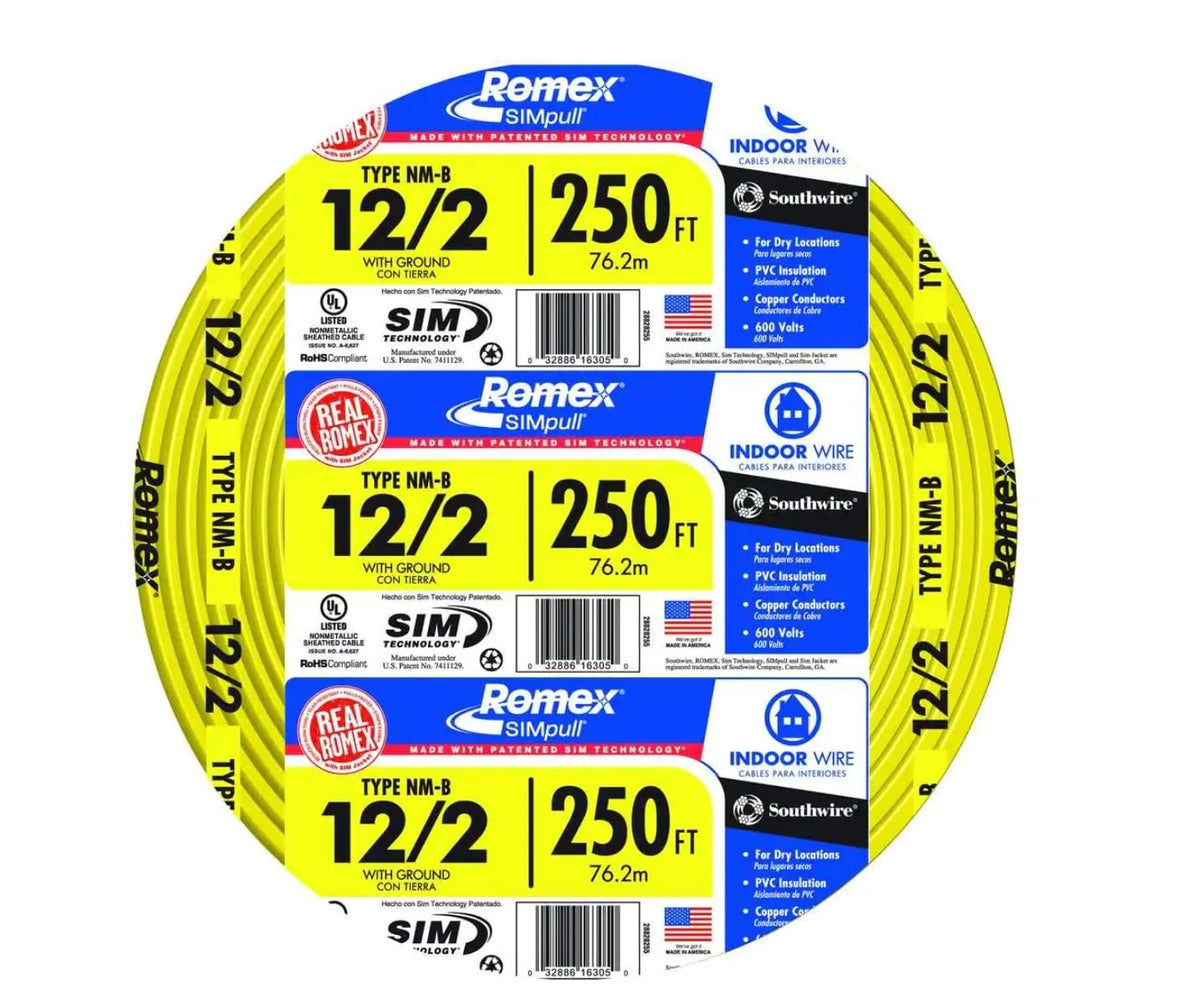Southwire 28828255 250' 12-2 NM-B Wire, 12 AWG, Yellow