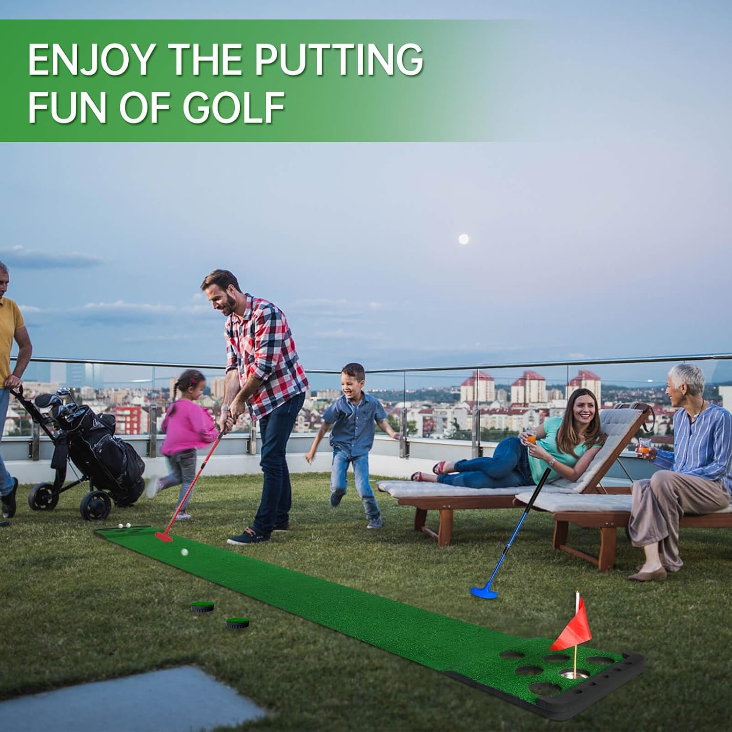 Golf Putting Game Set,Indoor Putting Green Mat with Front Border | Golf Putting Mat Include 4 Golf Balls,1 Portable
