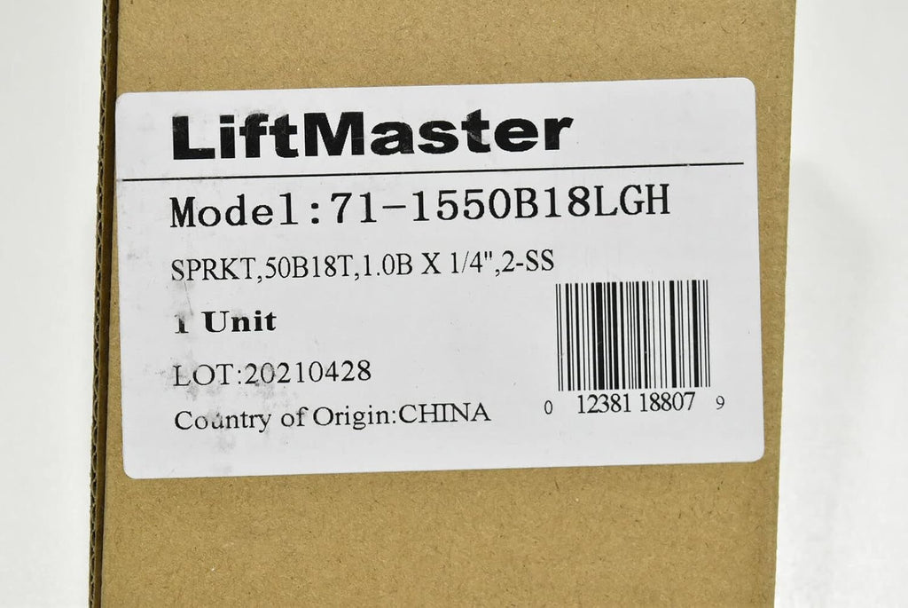 Liftmaster 71-1550B18LGH Sprocket Kit, 50B18, 1" Bore x 1/4" Key w/SS