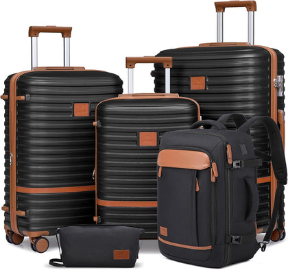 Expandable Luggage Sets 5 Piece, Lightweight Hard Shell Travel Suitcase Set with Spinner Wheels and TSA Lock